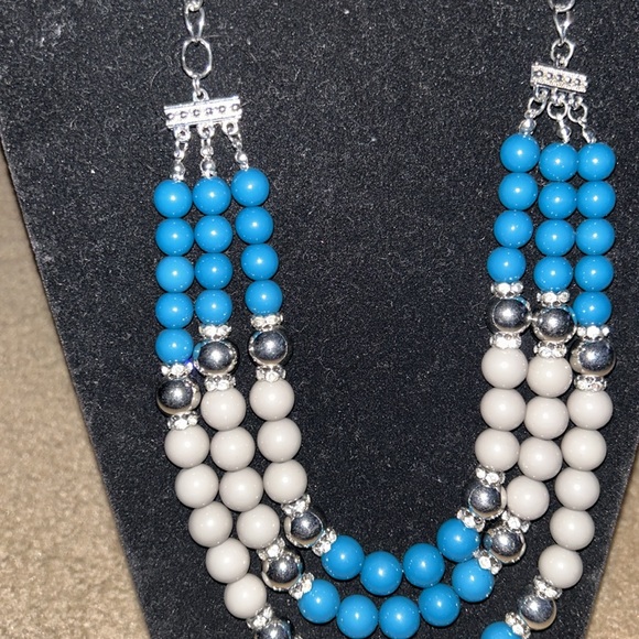 Blue and Grey Beaded Necklace - Picture 3 of 3